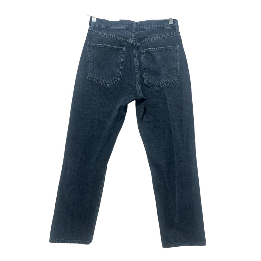 Agolde High Rise Straigt Leg Jeans Womens 28 Black Dark  Wash Button Fly Ankle - Picture 3 of 16